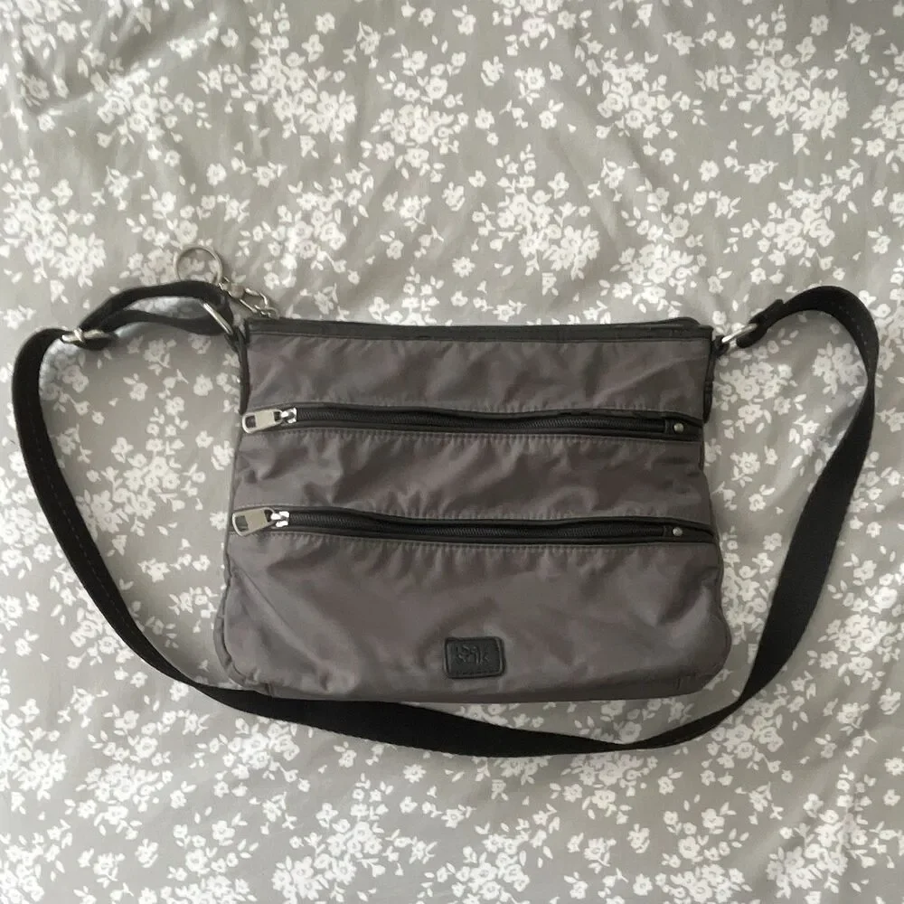 The Sak Esperato Gray & Black Medium Triple Zip Crossbody Shoulder Bag Vegan